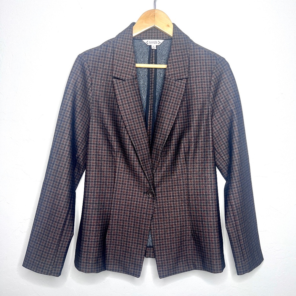 Nanette Lepore Brown and Black Plaid Blazer Jacket Preppy Academia